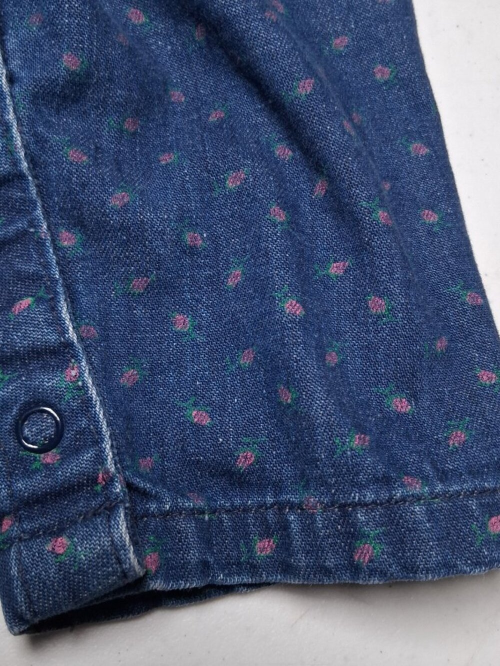 Vintage Osh Kosh B Gosh Overalls Girls 12 MOS Pink Floral Blue Denim Vestbak - Picture 13 of 16